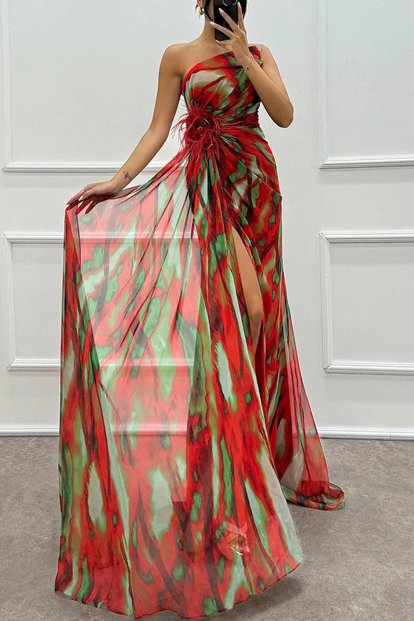 Vestido drapeado vibrante