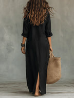 Linnen Dress Bohemio con botones delanteros