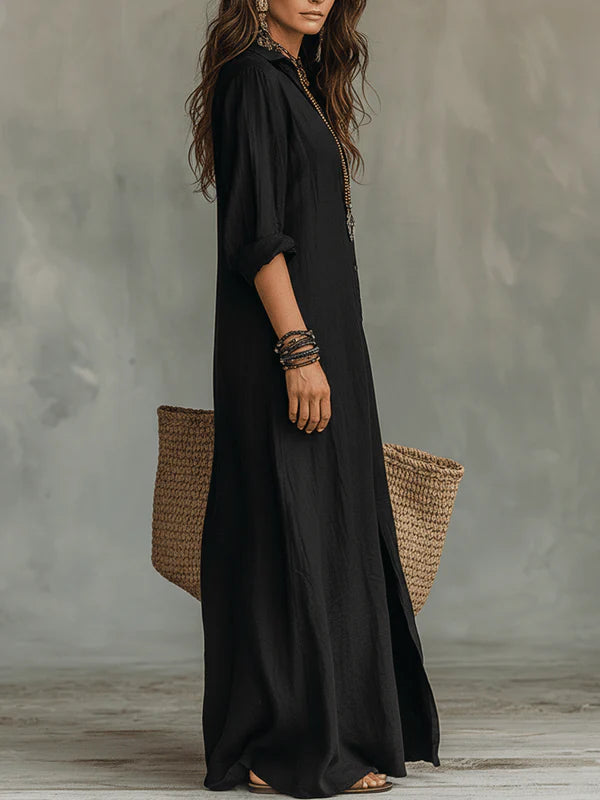 Linnen Dress Bohemio con botones delanteros
