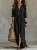 Linnen Dress Bohemio con botones delanteros