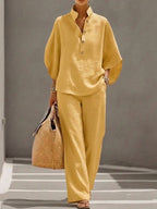 Sofia | Linen set with batwing sleeves and wide-leg trousers