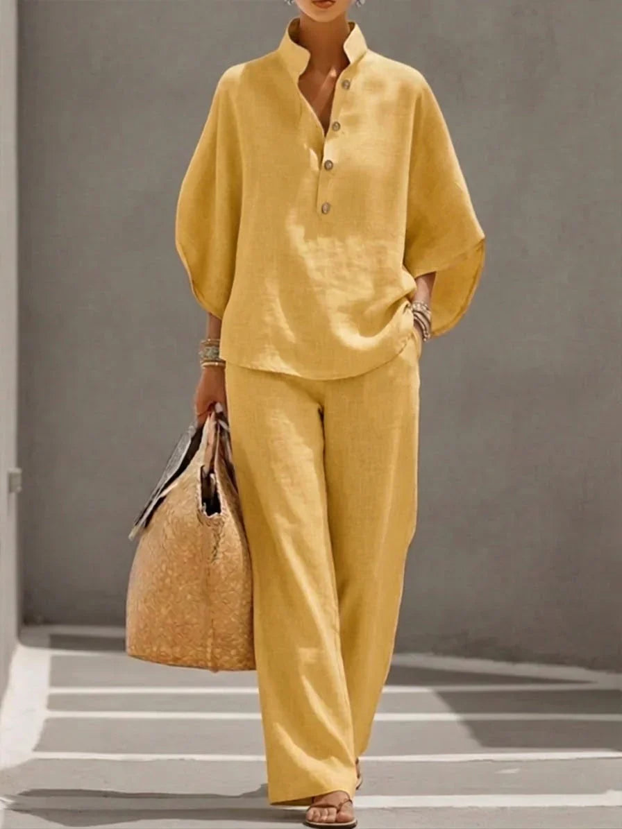 Sofia | Linen set with batwing sleeves and wide-leg trousers